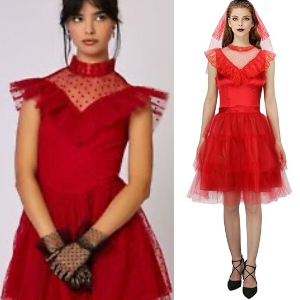 Red Ruffled Tulle Party Dress - Women